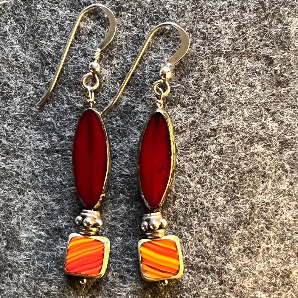 Red Czech Glass bead Earrings